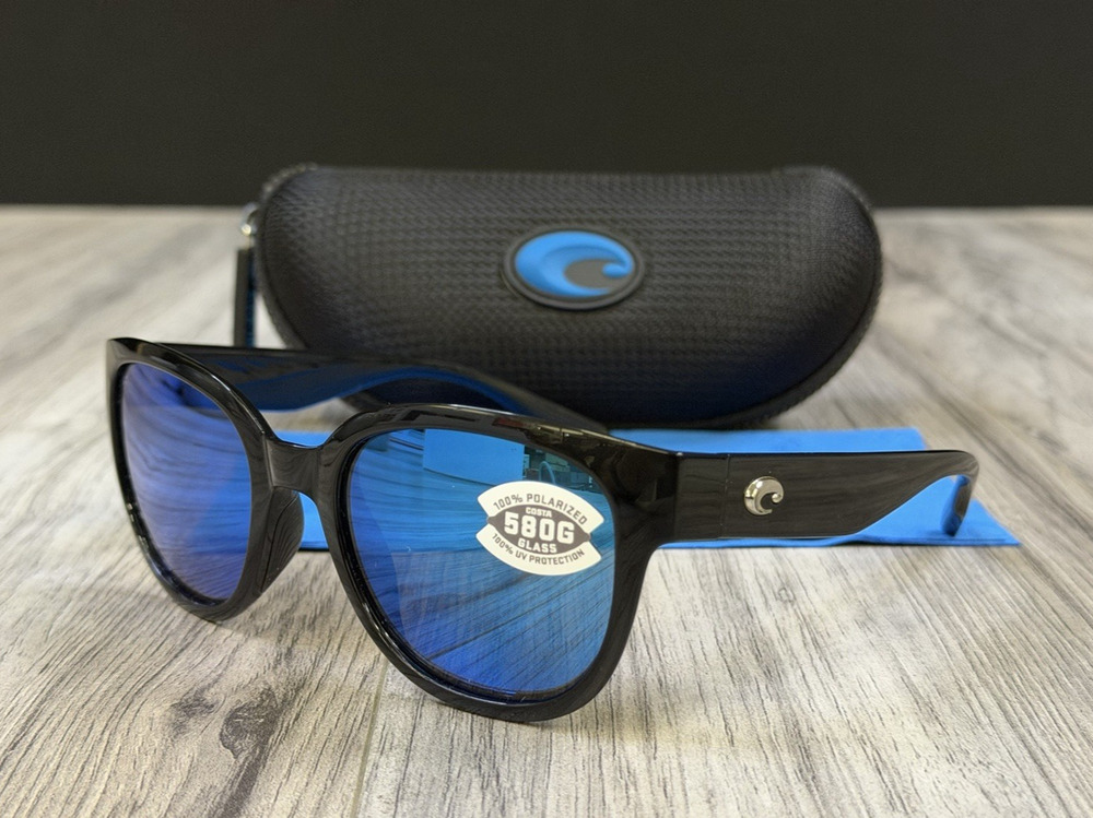 Costa Del Mar Salina 580G Polarized Sunglasses Shiny Black Blue Mirror 06S9051